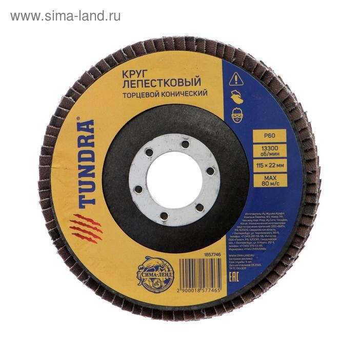 Круг лепестковый торцевой конический ТУНДРА, 115 х 22 мм, Р60 Круг лепестковый торцевой конический ТУНДРА, 115 х 22 мм, Р60