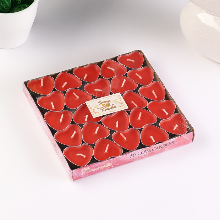 Свеча чайная  Свеча чайная "Сердце" 6г, 50шт, красные