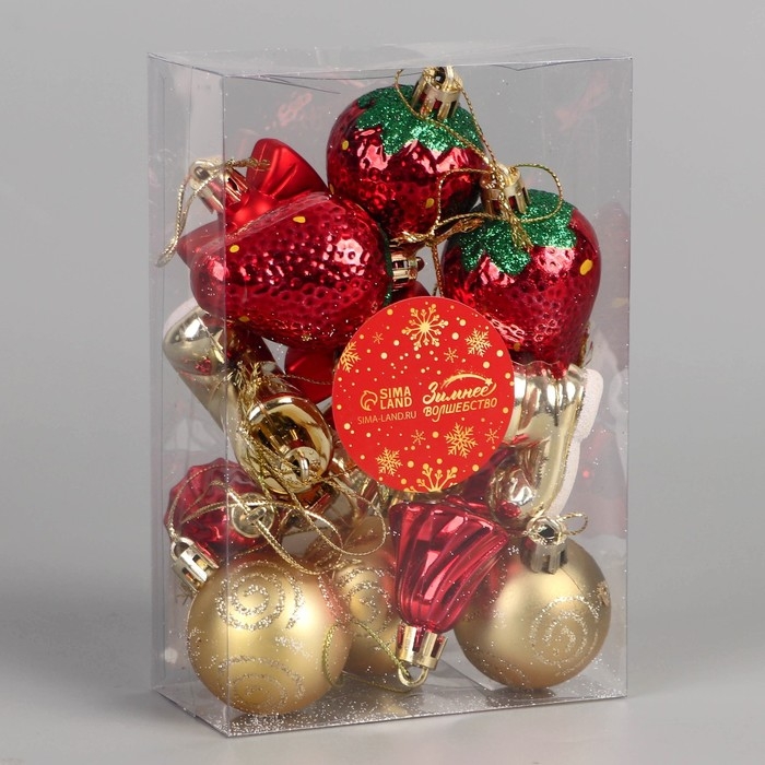 Набор украшений пластик 15 шт Набор украшений пластик 15 шт "Клубничное настроение" красный золото
