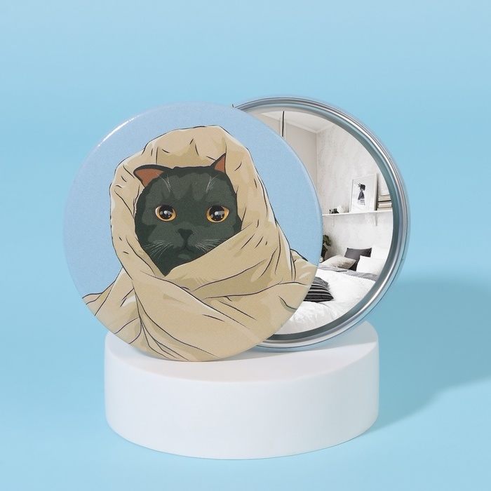 Зеркало карманное «Кот», d = 7 см, разноцветное Зеркало карманное «Кот», d = 7 см, разноцветное