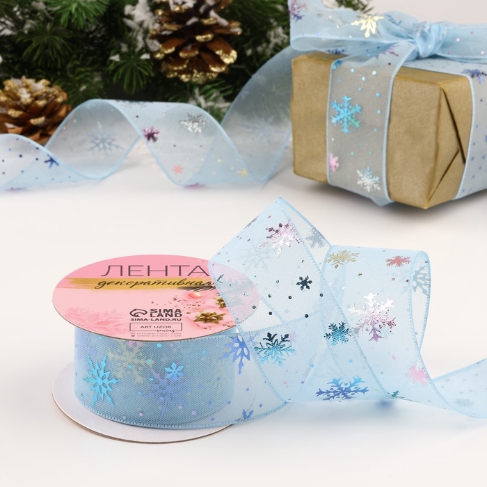 Лента капроновая «Снежинки», 40 мм, 9 ± 0,5 м, цвет голубой Лента капроновая «Снежинки», 40 мм, 9 ± 0,5 м, цвет голубой