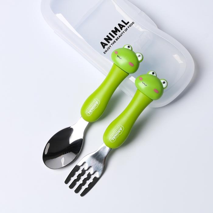 Набор детских столовых приборов в футляре «Лягушата», вилка, ложка Набор детских столовых приборов в футляре «Лягушата», вилка, ложка