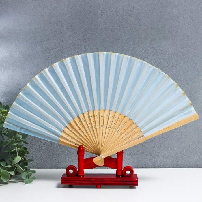 Веер бамбук, текстиль h=21 см  Веер бамбук, текстиль h=21 см "Моноцвет" в коробке, нежно голубой