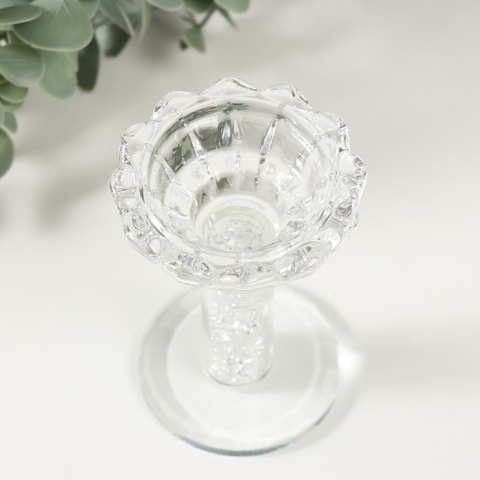 Подсвечник стекло на 1 свечу d=4 см Подсвечник стекло на 1 свечу d=4 см "Цветущий в стразах цветок" 6х6х9,5 см