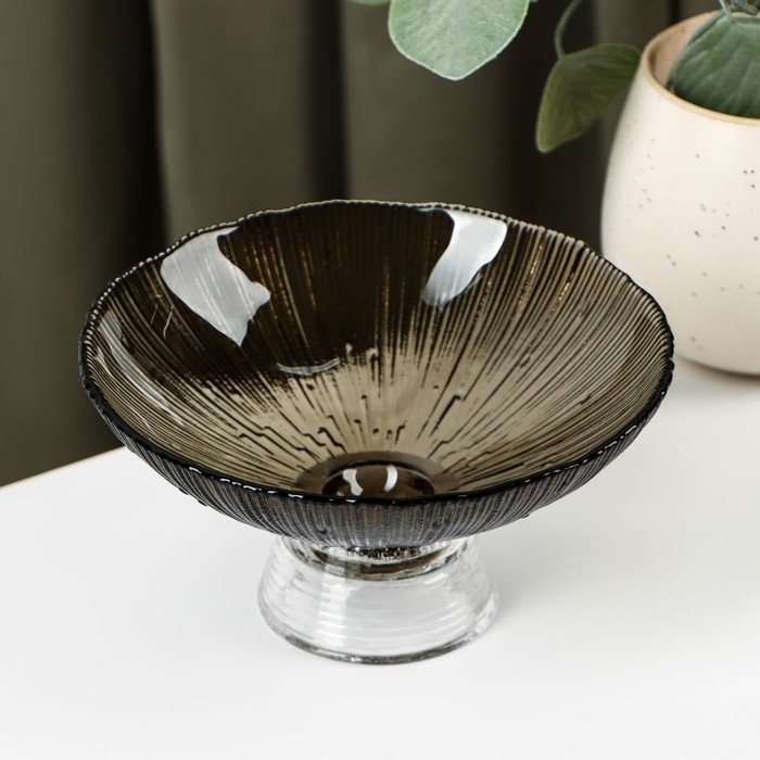 Ваза стеклянная для фруктов «Фейерверк», 350 мл, 15×7,5 см, цвет серый Ваза стеклянная для фруктов «Фейерверк», 350 мл, 15×7,5 см, цвет серый