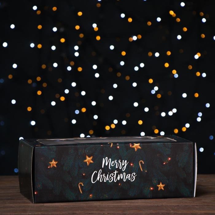 Новый год. Коробка самосборная, с окном, Новый год. Коробка самосборная, с окном, "Счастливого Рождества", 16 х 35 х 12 см.