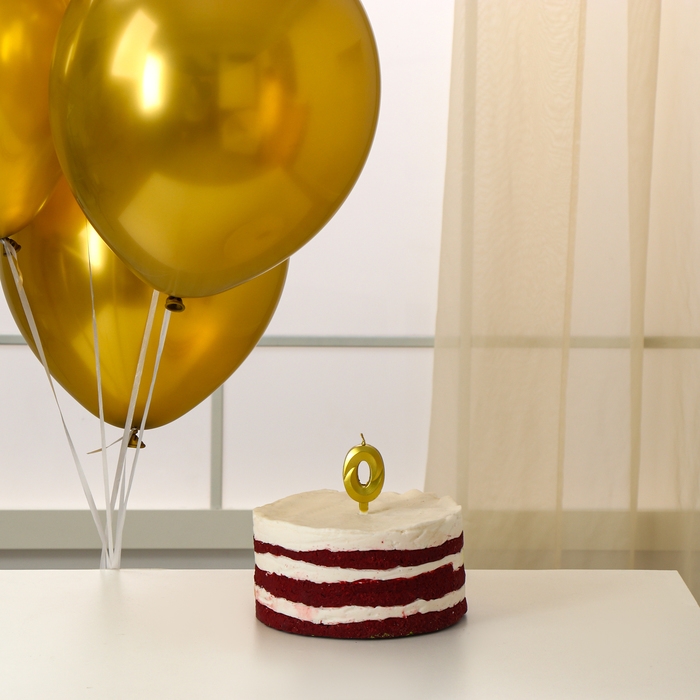 Свечи для торта + 5 шаров, цифра 0, золото Свечи для торта + 5 шаров, цифра 0, золото