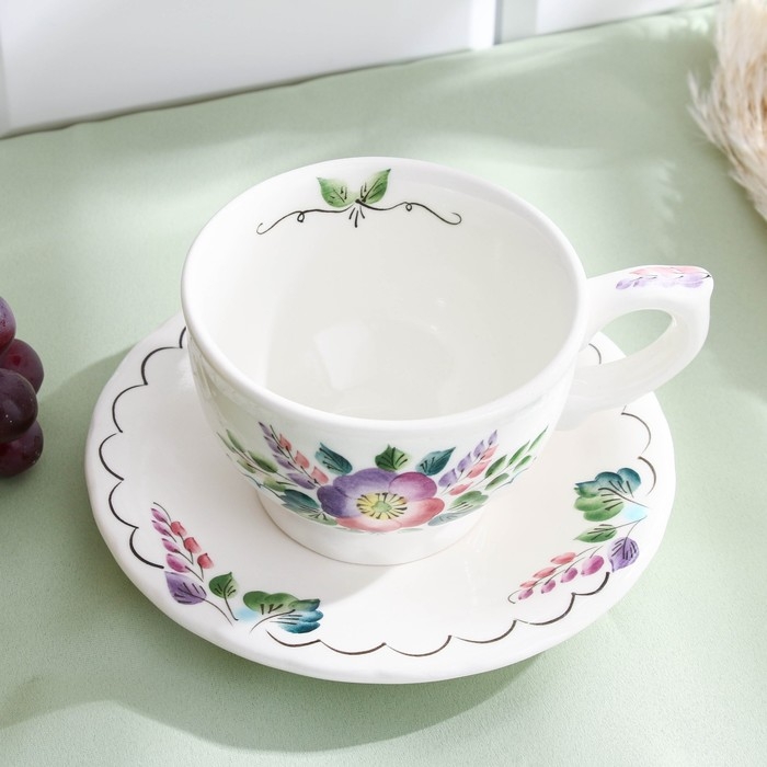 Чайная пара «Шиповник», 0,29 л, 15×8,4 см, 1 сорт, Гурова В.П. Чайная пара «Шиповник», 0,29 л, 15×8,4 см, 1 сорт, Гурова В.П.