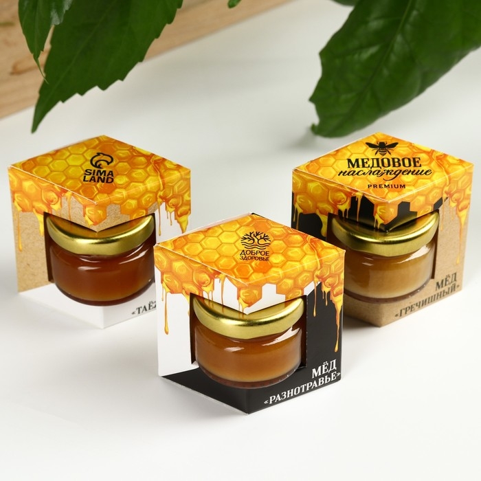 Набор «Медовое наслаждение»: мёд гречишный, мёд разнотравье, мёд таёжный, 3 шт. х 30 г. Набор «Медовое наслаждение»: мёд гречишный, мёд разнотравье, мёд таёжный, 3 шт. х 30 г.