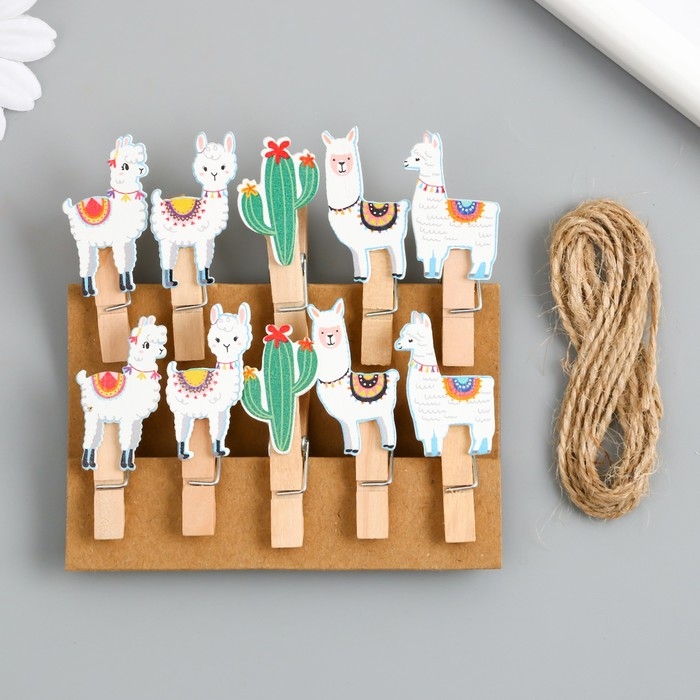 Декор для творчества дерево Декор для творчества дерево "Прищепка. Ламы и кактусы" набор 10 шт 5х2х1,2 см