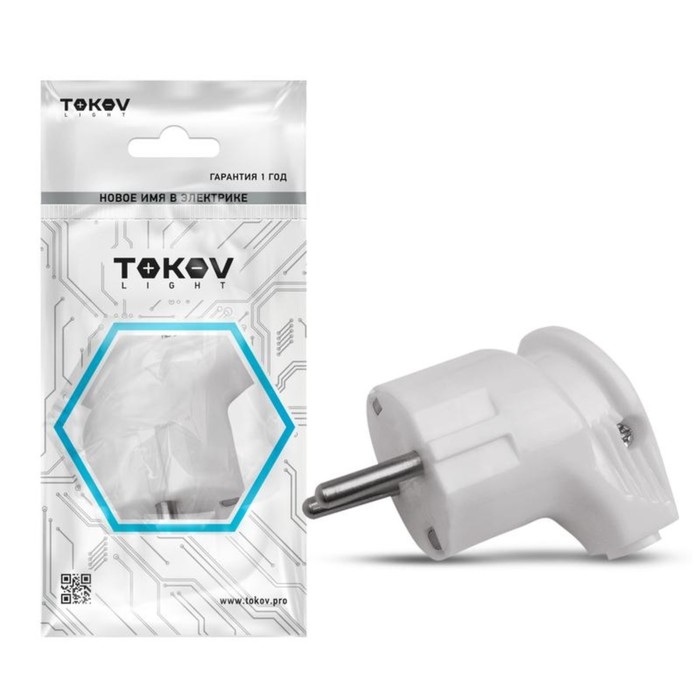 Вилка угловая TOKOV ELECTRIC, 16А, 250 В, с з/к, белая, TKL-PLUZ-C01 Вилка угловая TOKOV ELECTRIC, 16А, 250 В, с з/к, белая, TKL-PLUZ-C01