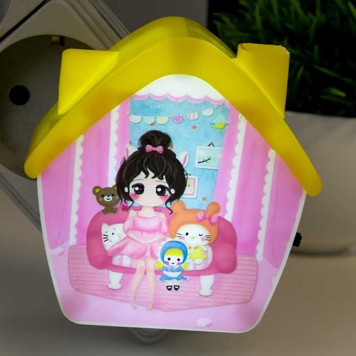 Ночник Ночник "Домик" LED от сети 220В белый бело-зеленый 7х7х7 см, МИКС RISALUX