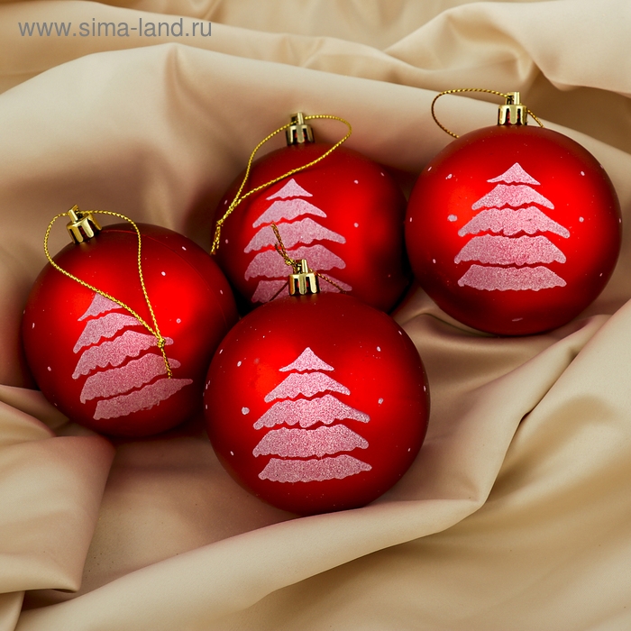 Набор шаров пластик d-8 см, 4 шт Набор шаров пластик d-8 см, 4 шт "Ёлочка" красный