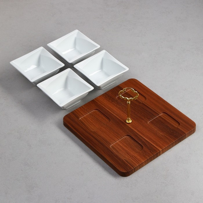 Менажница Negin, 4 шт:300 мл, деревянное основание, фарфор, Иран Менажница Negin, 4 шт:300 мл, деревянное основание, фарфор, Иран
