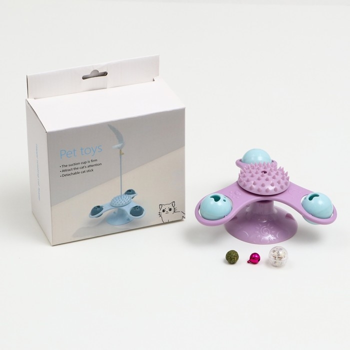 Игрушка-вертушка на присоске для кошек, 3 отсека с бубенчиками, микс цветов Игрушка-вертушка на присоске для кошек, 3 отсека с бубенчиками, микс цветов