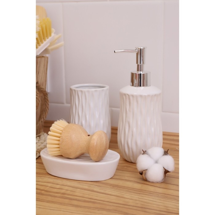 Набор аксессуаров для ванной комнаты Доляна «Течение», 4 предмета (дозатор 350 мл, мыльница, два стакана 300 мл), цвет белый Набор аксессуаров для ванной комнаты Доляна «Течение», 4 предмета (дозатор 350 мл, мыльница, два стакана 300 мл), цвет белый