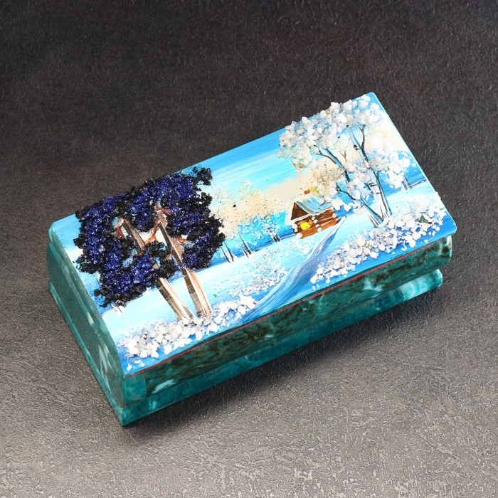 Ларец Ларец "Зима" 15х7х5,5 см, каменная крошка, змеевик