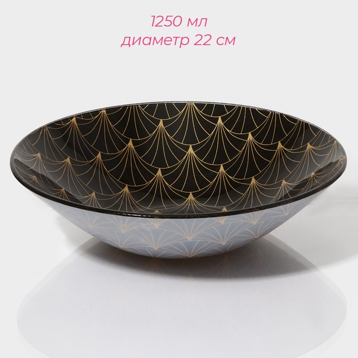 Набор тарелок стеклянных Доляна «Золотое перо», 19 предметов: 6 десертных тарелок, 6 обеденных тарелок, 6 мисок, салатник Набор тарелок стеклянных Доляна «Золотое перо», 19 предметов: 6 десертных тарелок, 6 обеденных тарелок, 6 мисок, салатник