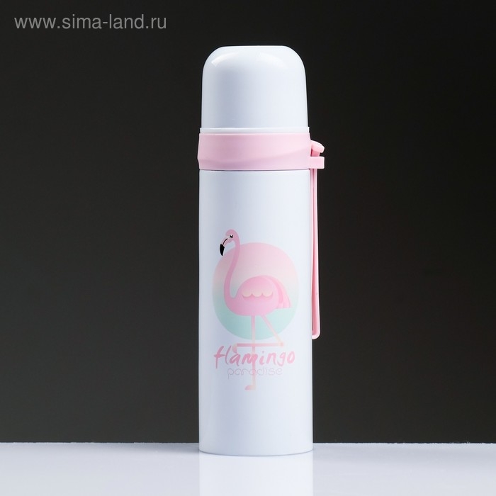 Термос, 500 мл, Гильза "Фламинго", с кружкой, сохраняет тепло 12 ч, 6.5 х 24 см, микс