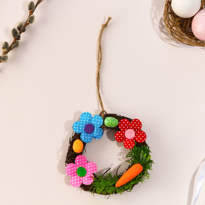 Венок подвеска на пасху с цветочками, 12 см Венок подвеска на пасху с цветочками, 12 см