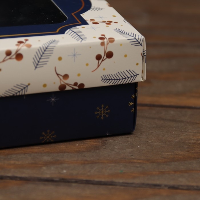 Новый год. Коробка подарочная новогодняя складная, крышка-дно, с окном Новый год. Коробка подарочная новогодняя складная, крышка-дно, с окном "Happy New Year" 16,5 х 12,5 х 5,2 см