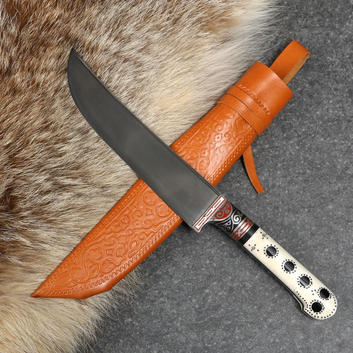 Нож Пчак Шархон - кость, ёрма сапожок Нож Пчак Шархон - кость, ёрма сапожок "Мехенди" гарда олово, гравировка с садафом, 17 см