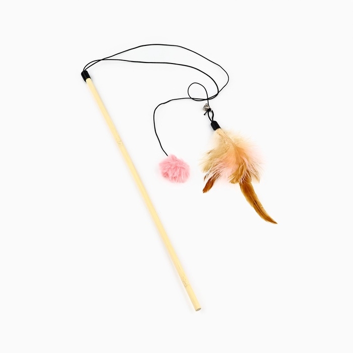Игрушка дразнилка для кошек с пером и помпоном «Кошечка», розовый Игрушка дразнилка для кошек с пером и помпоном «Кошечка», розовый