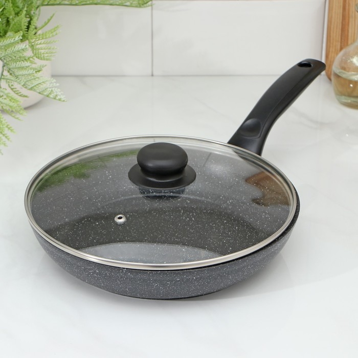 Сковорода Доляна «Элит», d=24 см, литой алюминий, стеклянная крышка, антипригарное покрытие, цвет серый Сковорода Доляна «Элит», d=24 см, литой алюминий, стеклянная крышка, антипригарное покрытие, цвет серый