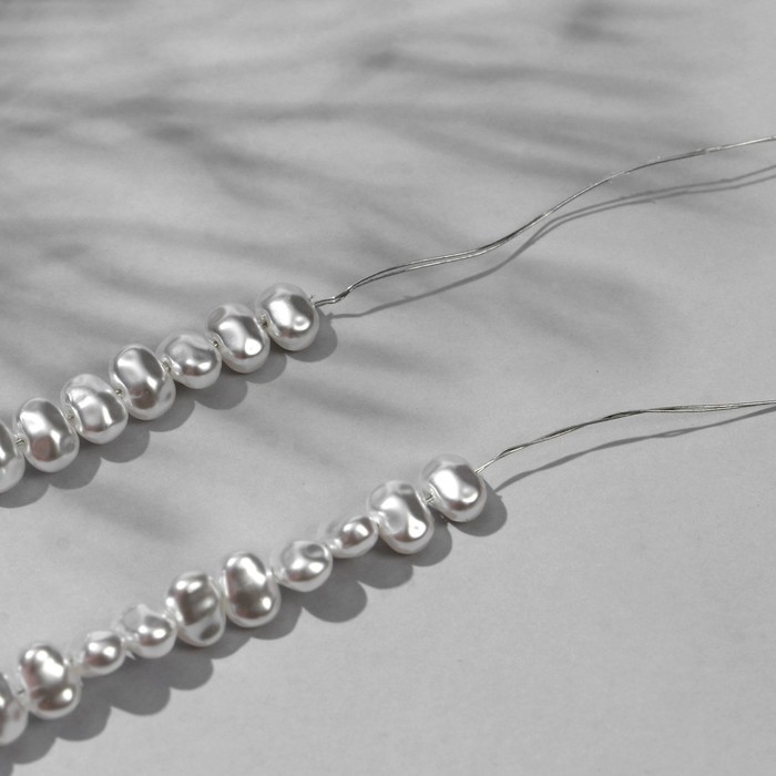 Бусины пластиковые на нити «Жемчуг» 0,7×0,5×0,4 см, (набор 170 шт.), цвет белый