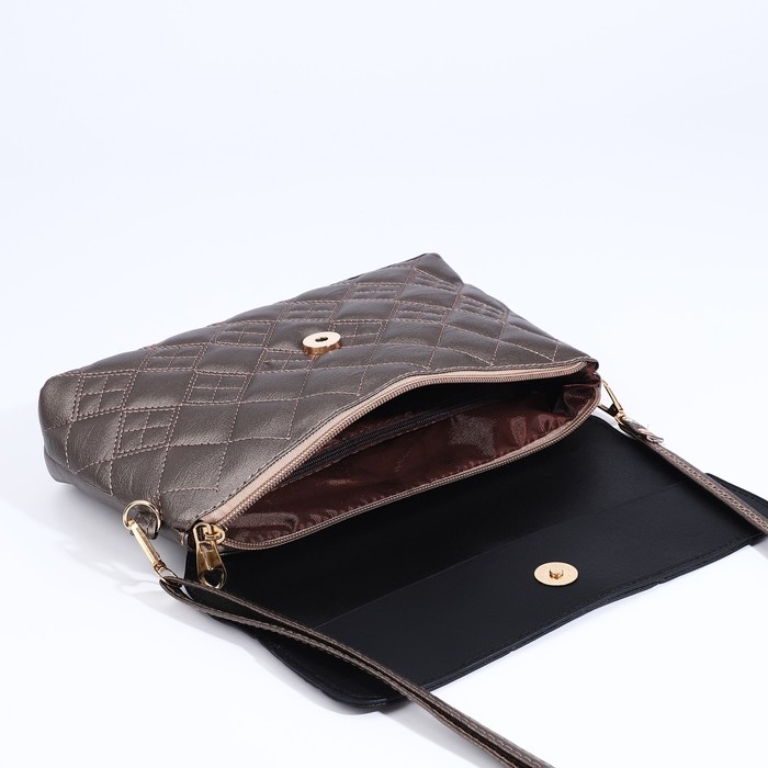 Сумка-клатч на магните, длинный ремень, цвет бронзовый Сумка-клатч на магните, длинный ремень, цвет бронзовый