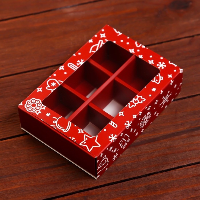 Новый год. Коробка под 6 конфет Новый год. Коробка под 6 конфет "Праздничное настроение", 13,7 х 9,8 х 3,8 см, кондитерская упаковка