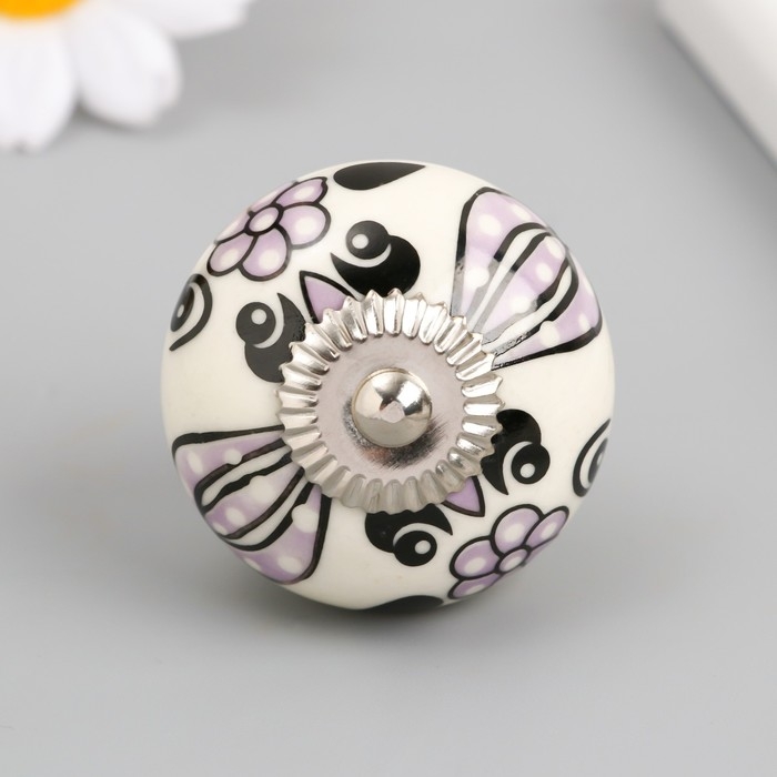 Ручка для шкатулки керамика, металл Ручка для шкатулки керамика, металл "Сиреневые цветы" 4,1х4,1х6 см