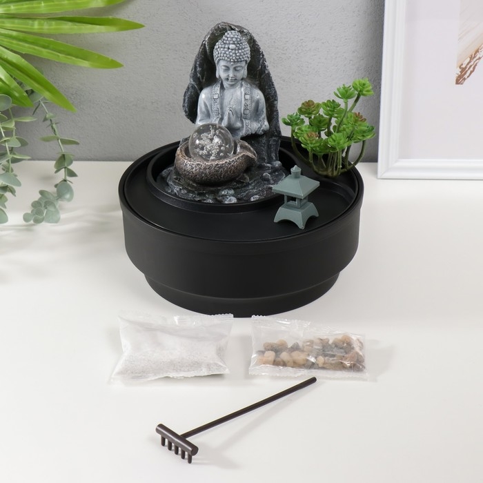 Фонтан настольный от сети, подсветка Фонтан настольный от сети, подсветка "Будда в саду Дзен" 21х21х21 см