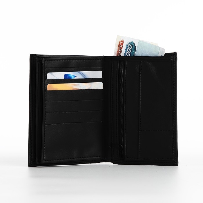 Портмоне мужское без застёжки, 3 в 1, отдел автодокументов, паспорта, карт, купюр, цвет чёрный Портмоне мужское без застёжки, 3 в 1, отдел автодокументов, паспорта, карт, купюр, цвет чёрный