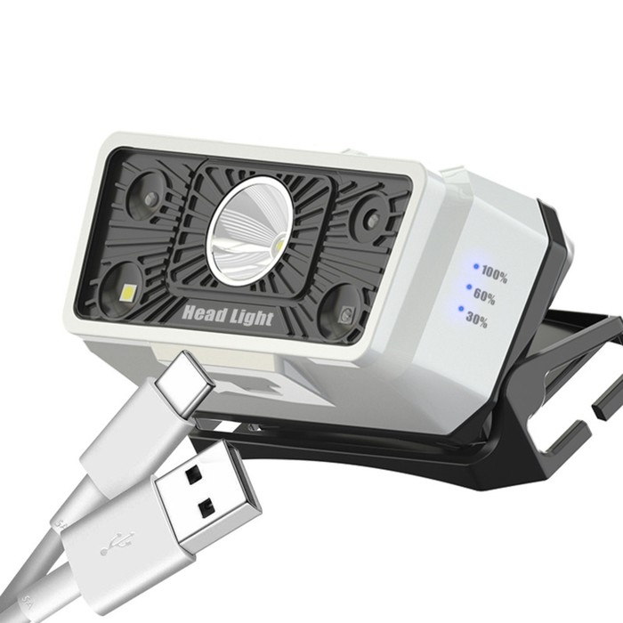 Фонарь налобный аккумуляторный, 180 лм, 1200 мАч, XPG, 2835, 5 режимов, датчик движения Фонарь налобный аккумуляторный, 180 лм, 1200 мАч, XPG, 2835, 5 режимов, датчик движения