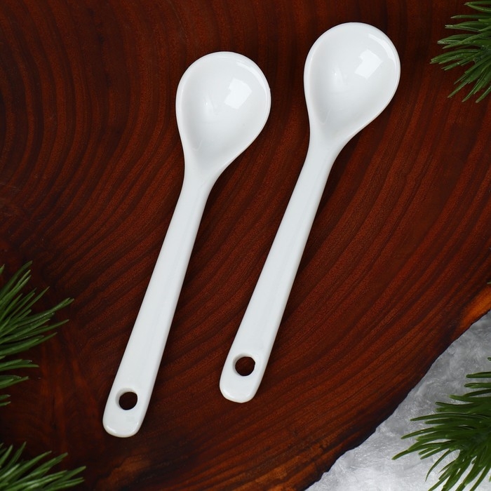 Новый год. Набор из керамики Happy New year, кружка 180 мл, 2 шт, ложка 2 шт, цвет белый