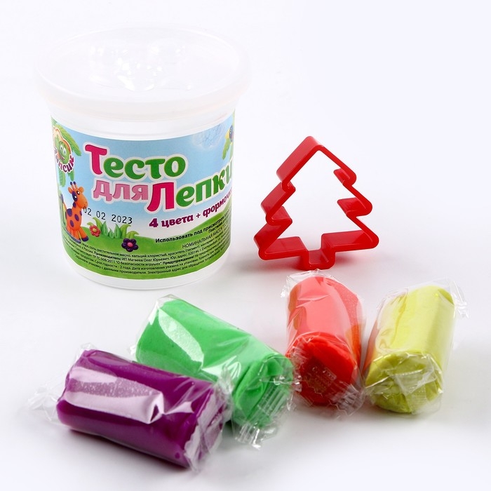 Тесто для лепки в банке 4 цвета по 25 г + формочка-каттер Тесто для лепки в банке 4 цвета по 25 г + формочка-каттер