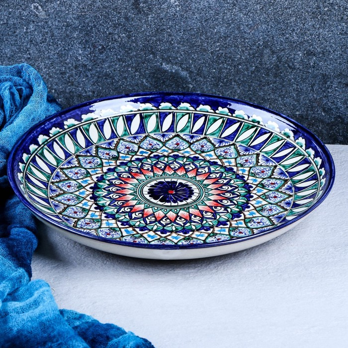 Ляган Риштанская Керамика  Ляган Риштанская Керамика "Узоры", 28 см, синий