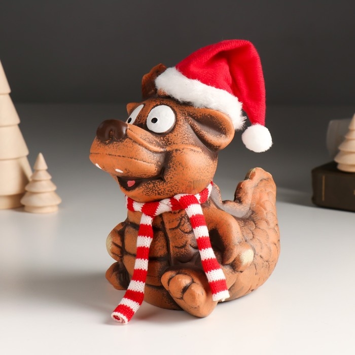 Копилка керамика Копилка керамика "Глиняный дракон в шарфе и колпаке" 11х13,3х14,8 см