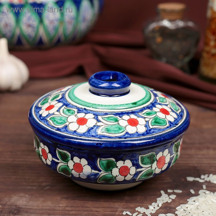 Сахарница Риштанская Керамика Сахарница Риштанская Керамика "Цветы", 250 мл, синяя