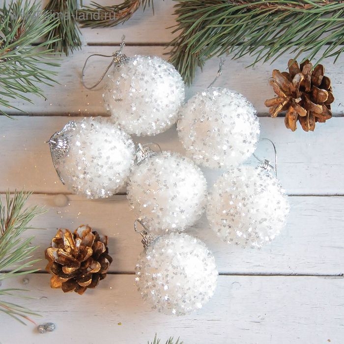 Набор шаров пластик d-4,5 см, 6 шт Набор шаров пластик d-4,5 см, 6 шт "Пушинка" белый