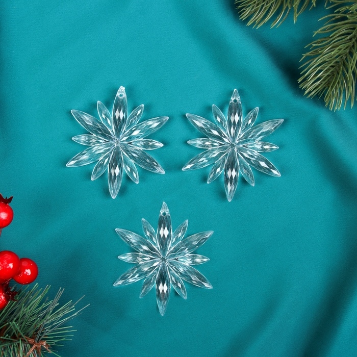 Украшение ёлочное Украшение ёлочное "Снежинка сияние" (набор 3 шт) 6х6 см, прозрачный