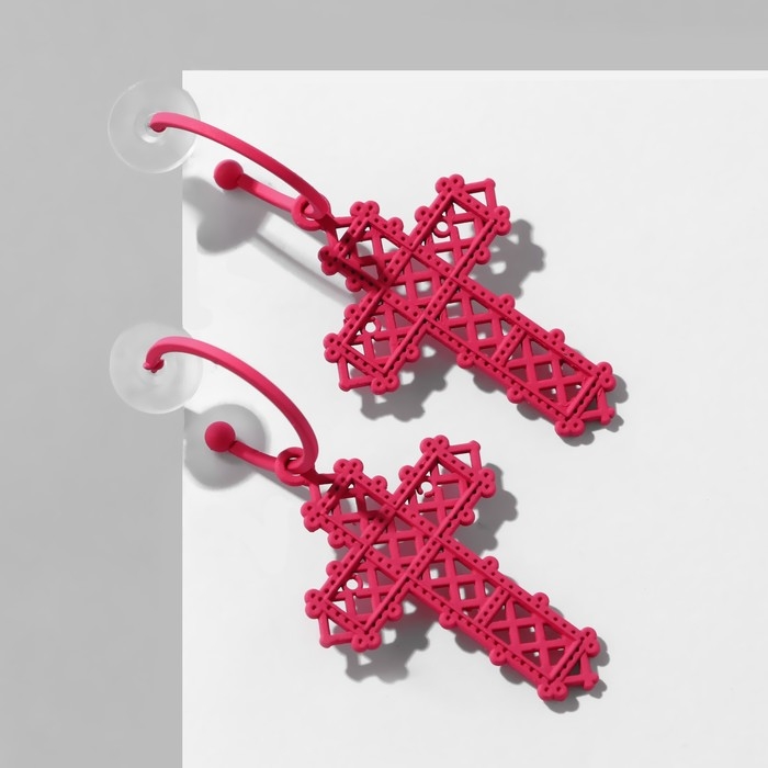 Серьги эмаль «Крестик» ажурный, цвет матовый розовый Серьги эмаль «Крестик» ажурный, цвет матовый розовый