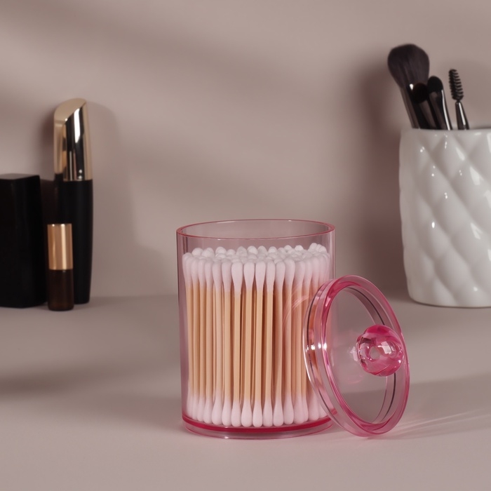 Органайзер для для ватных палочек, с крышкой, d = 6,7 × 10,5 см, в коробке, цвет розовый Органайзер для для ватных палочек, с крышкой, d = 6,7 × 10,5 см, в коробке, цвет розовый