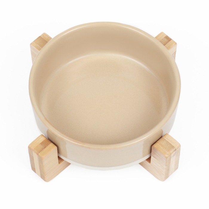 Миска керамическая на подставке 450 мл 13 х 5 см бежевая с белым Миска керамическая на подставке 450 мл 13 х 5 см бежевая с белым