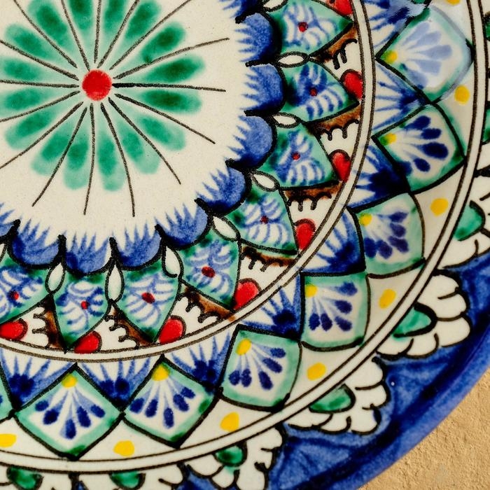 Тарелка Риштанская Керамика Тарелка Риштанская Керамика "Цветы", синяя, плоская, 17 см, микс