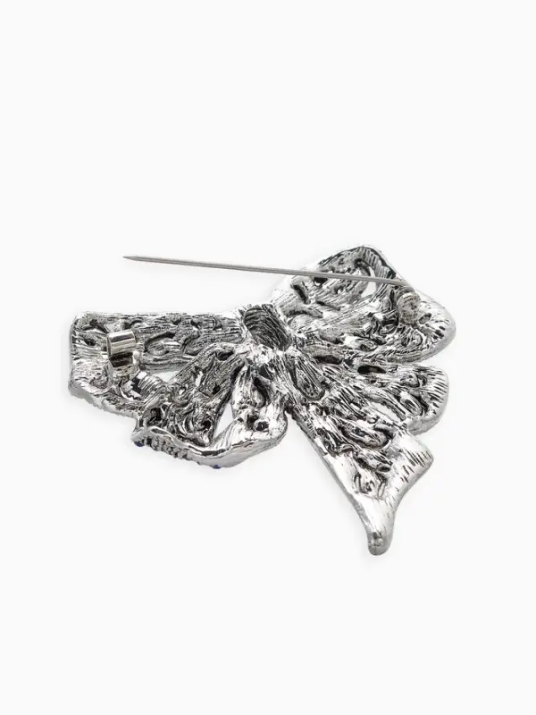 Брошь &laquo;Бант&raquo;, узорчатый, цвет бело-синий в чернёном серебре МИКС