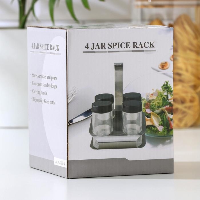 Набор для специй на подставке «Минимум», 4,5×9,5 см, 4 шт Набор для специй на подставке «Минимум», 4,5×9,5 см, 4 шт