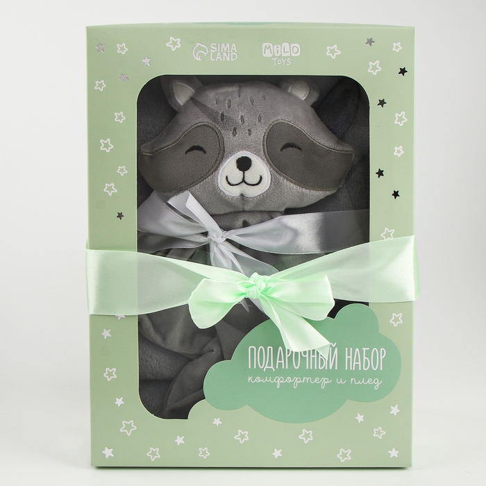Набор подарочный: Комфортер 27 см + плед 71х125 см, «Енот» Набор подарочный: Комфортер 27 см + плед 71х125 см, «Енот»