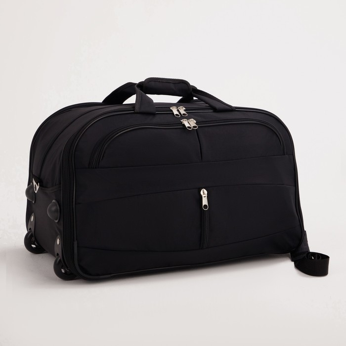 Сумка дорожная на колёсах, 2 отдела на молниях, 2 наружных кармана, длинный ремень, цвет чёрный Сумка дорожная на колёсах, 2 отдела на молниях, 2 наружных кармана, длинный ремень, цвет чёрный